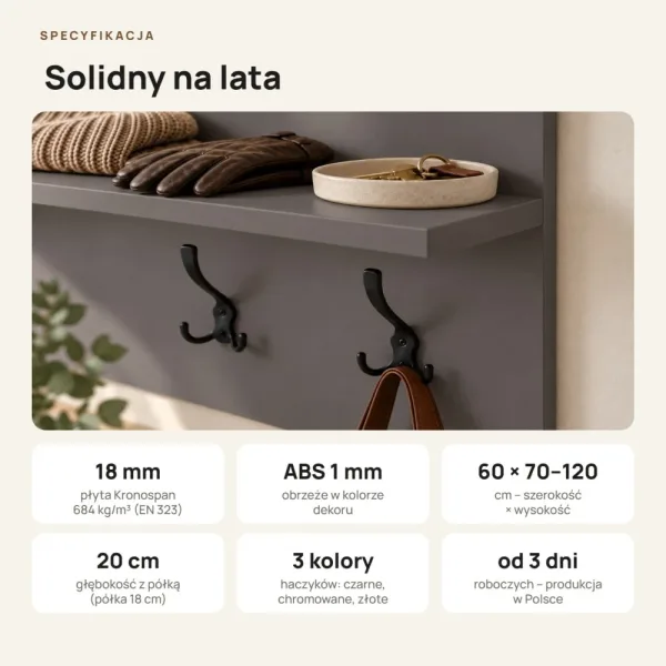 Wieszak ścienny pionowy - Grafit - Na ubrania