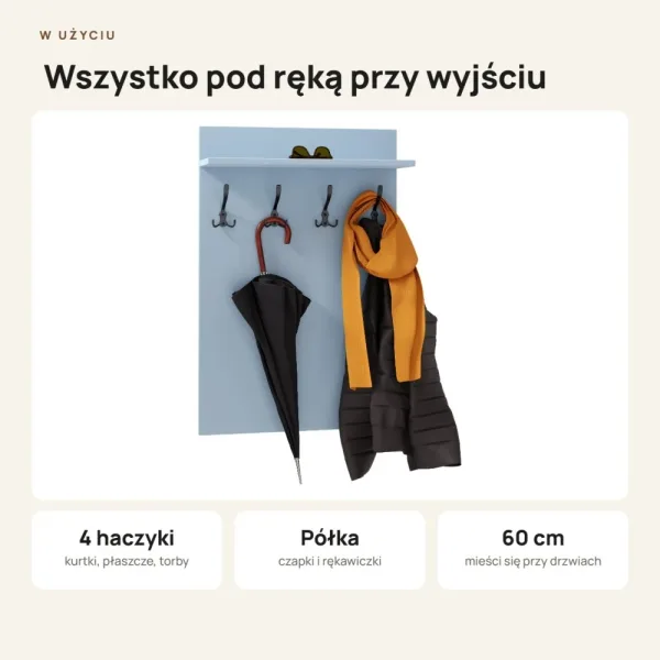 Wieszak ścienny pionowy - Niebieski - Na ubrania