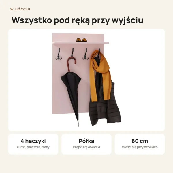 Wieszak ścienny pionowy - Różowy - Na ubrania