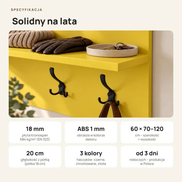 Wieszak ścienny pionowy - Żółty - Na ubrania