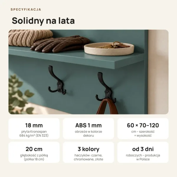 Wieszak ścienny pionowy - Zielony - Na ubrania