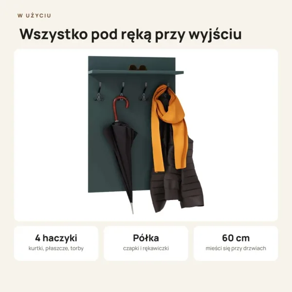 Wieszak ścienny pionowy - Zielony - Na ubrania