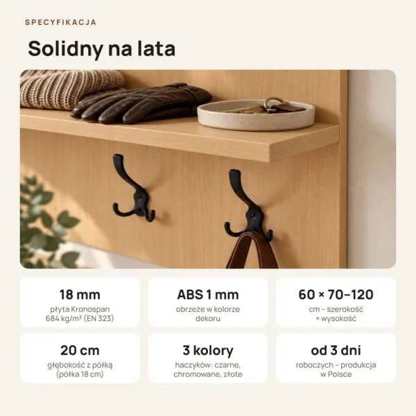 Wieszak ścienny pionowy - Buk - Na ubrania