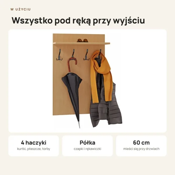 Wieszak ścienny pionowy - Buk - Na ubrania