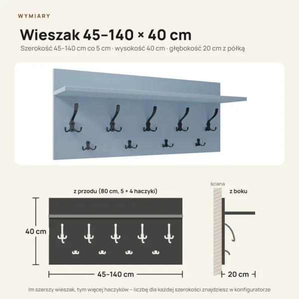 Wieszak ścienny - Niebieski - Na ubrania