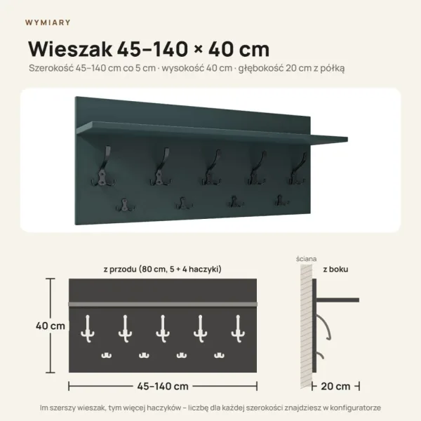 Wieszak ścienny - Zielony - Na ubrania