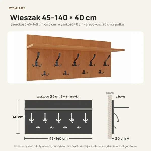 Wieszak ścienny - Olcha - Na ubrania
