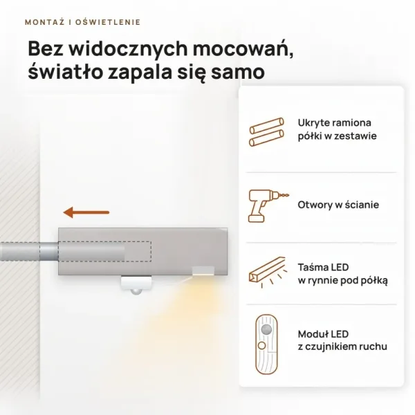 Półka wisząca LED - Szara