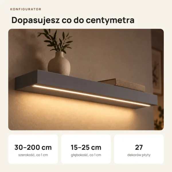 Półka wisząca LED - Grafit