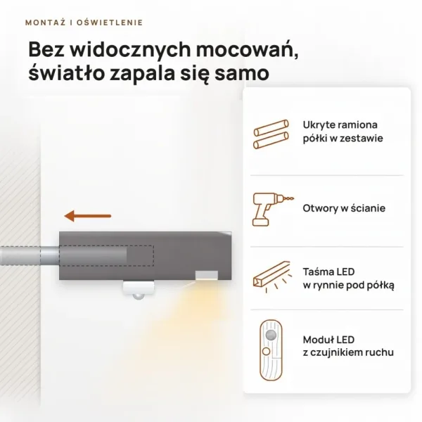 Półka wisząca LED - Grafit