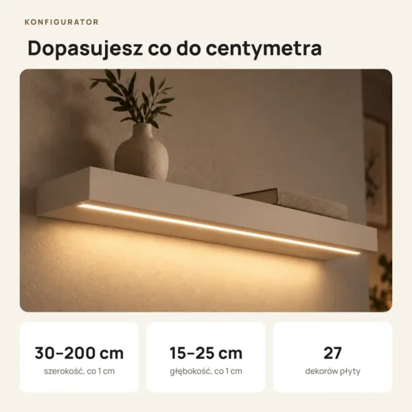 Półka wisząca LED - Cappuccino