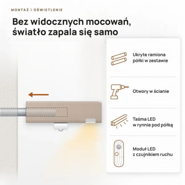 Półka wisząca LED - Cappuccino