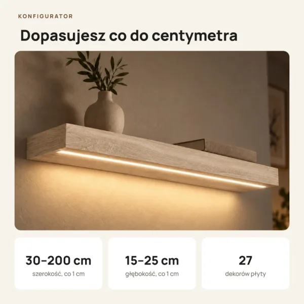 Półka wisząca LED - Dąb Sonoma