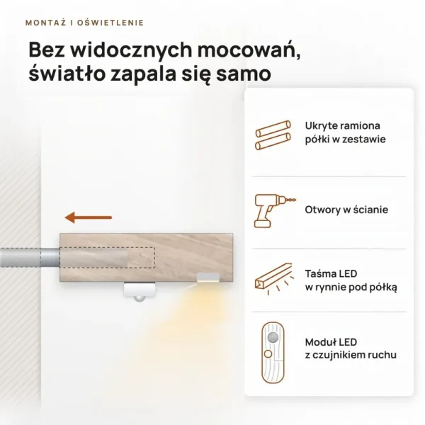 Półka wisząca LED - Dąb Sonoma