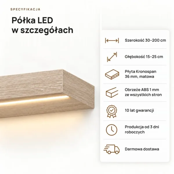 Półka wisząca LED - Dąb Sonoma