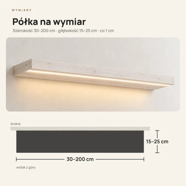 Półka wisząca LED - Sosna