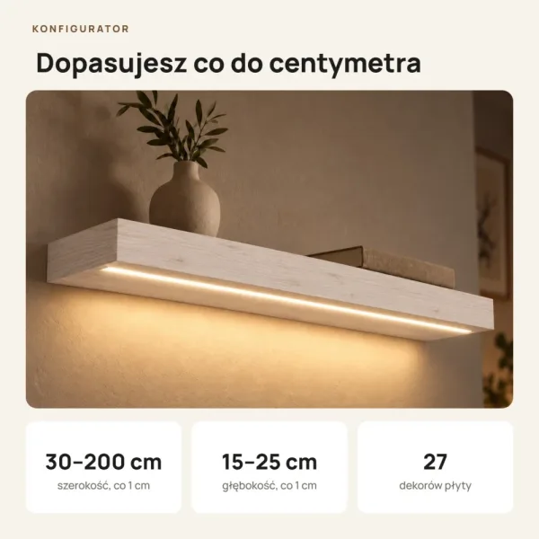 Półka wisząca LED - Sosna