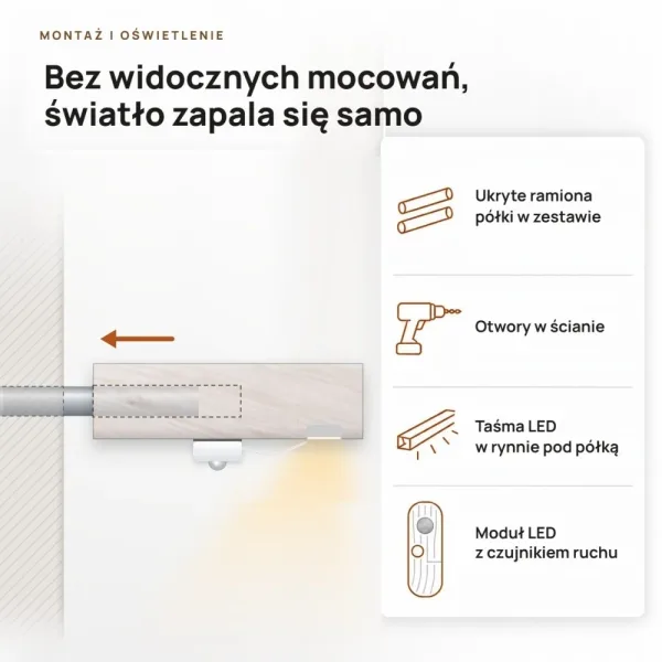 Półka wisząca LED - Sosna