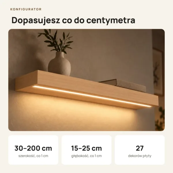 Półka wisząca LED - Buk