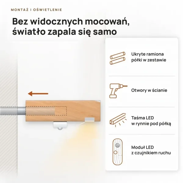 Półka wisząca LED - Buk