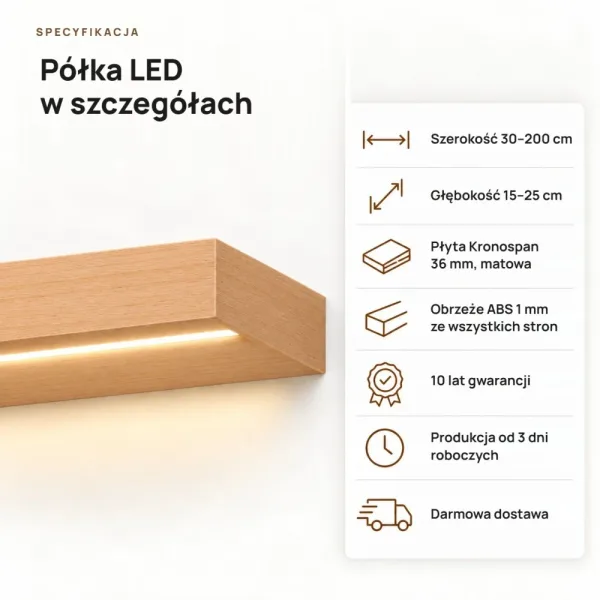 Półka wisząca LED - Buk