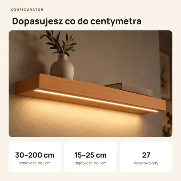 Półka wisząca LED - Olcha