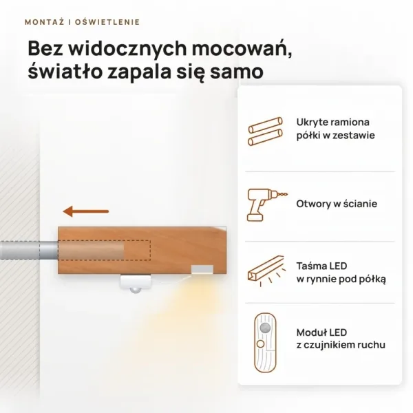 Półka wisząca LED - Olcha
