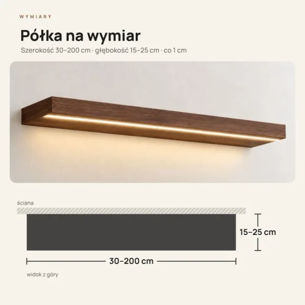 Półka wisząca LED - Orzech