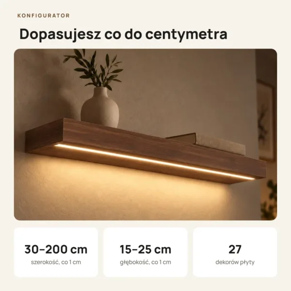 Półka wisząca LED - Orzech