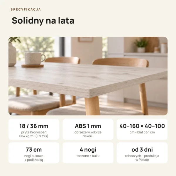 Stół kuchenny z nogami bukowymi - Sosna