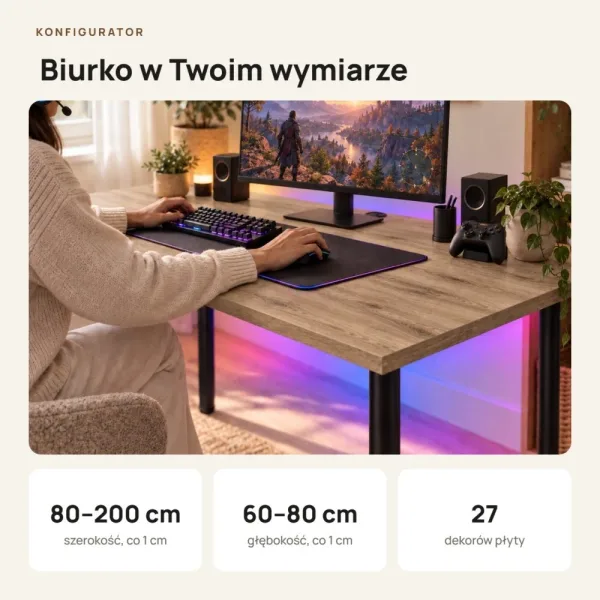 Biurko gamingowe - Dąb Kamienny