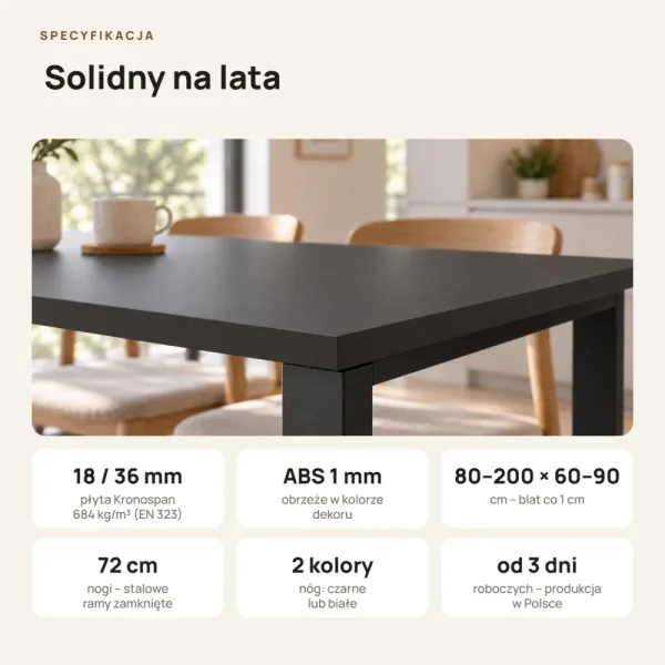 Stół kuchenny z metalowymi nogami - Czarny
