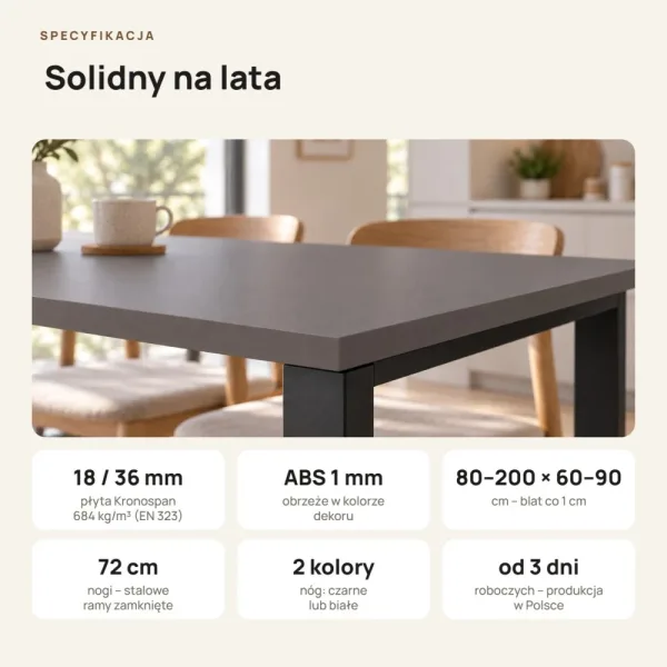 Stół kuchenny z metalowymi nogami - Grafit
