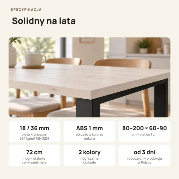 Stół kuchenny z metalowymi nogami - Sosna
