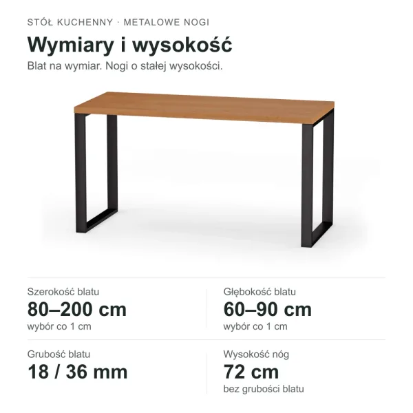 Stół kuchenny z metalowymi nogami - Olcha