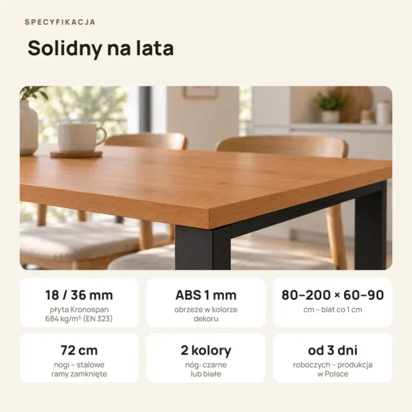 Stół kuchenny z metalowymi nogami - Olcha