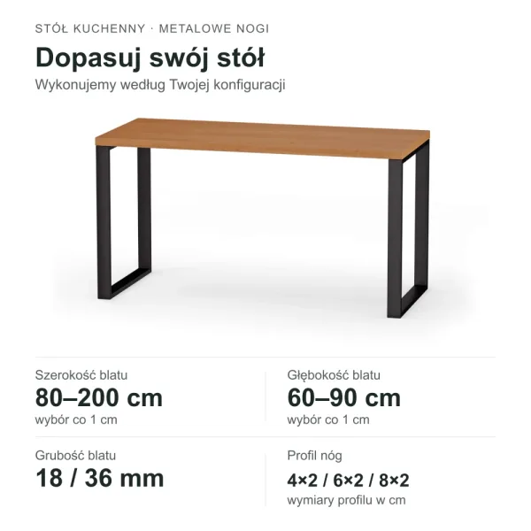 Stół kuchenny z metalowymi nogami - Olcha