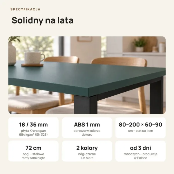 Stół kuchenny z metalowymi nogami - Zielony