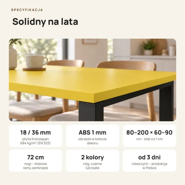 Stół kuchenny z metalowymi nogami - Żółty