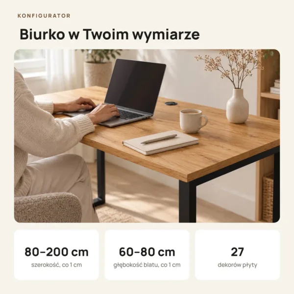 Biurko z metalowymi nogami - Dąb Złoty