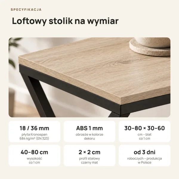 Stolik metalowy X - Dąb Sonoma