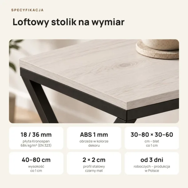 Stolik metalowy X - Sosna