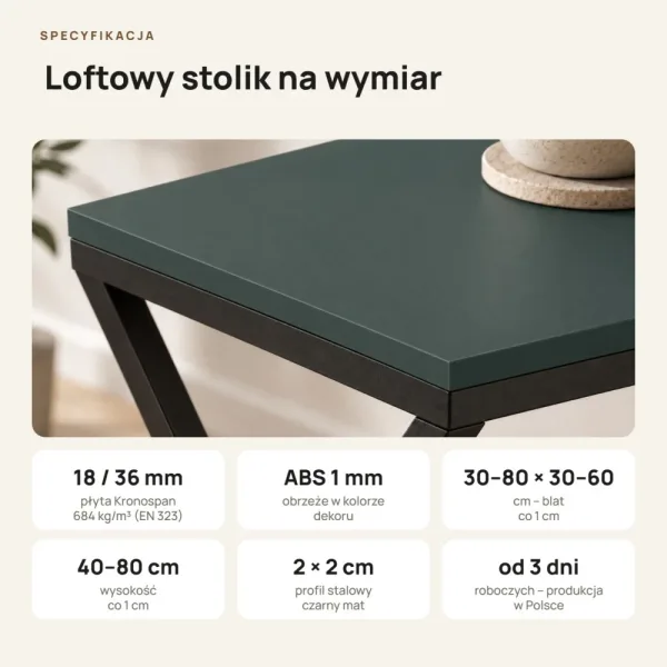 Stolik metalowy X - Zielony