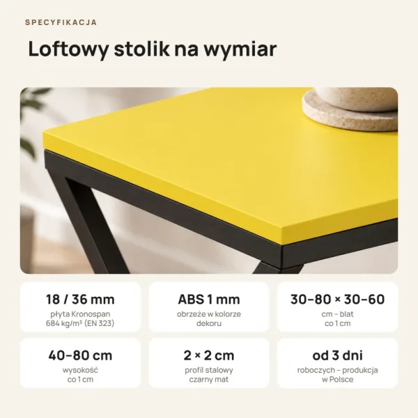 Stolik metalowy X - Żółty