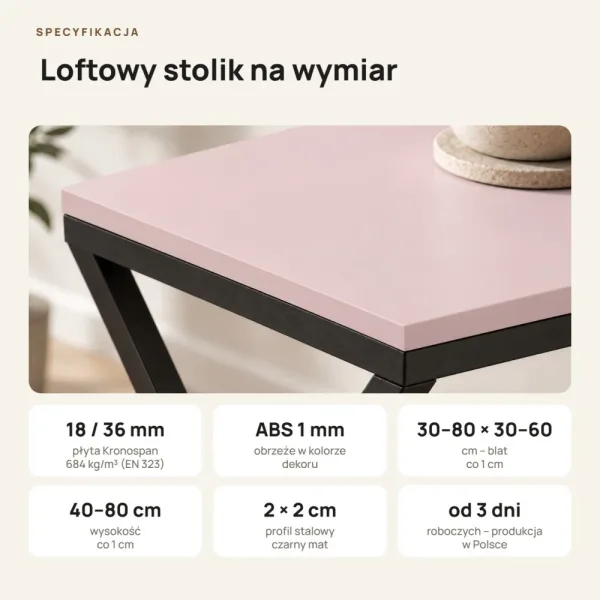 Stolik metalowy X - Różowy
