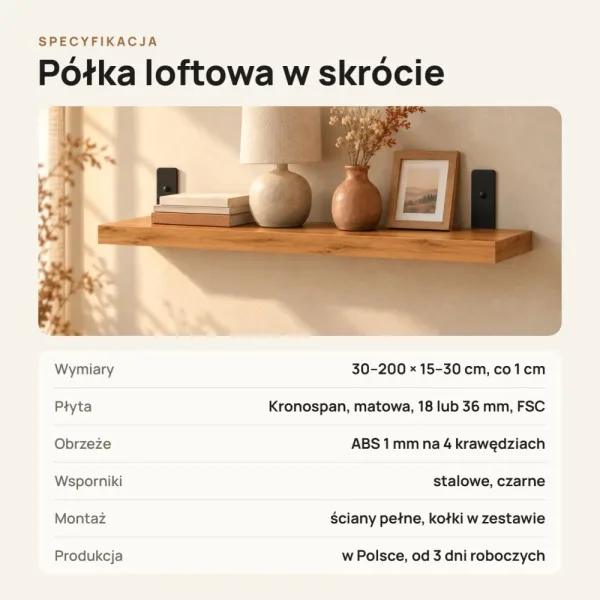 Półka loftowa - Dąb Złoty
