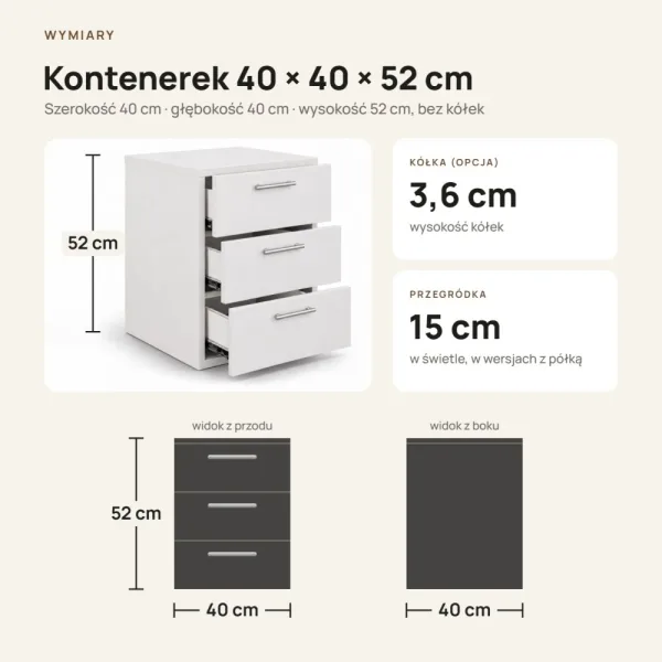 Kontenerek pod biurko - Biały