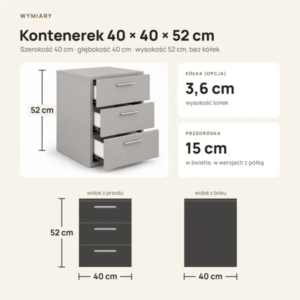 Kontenerek pod biurko - Szary
