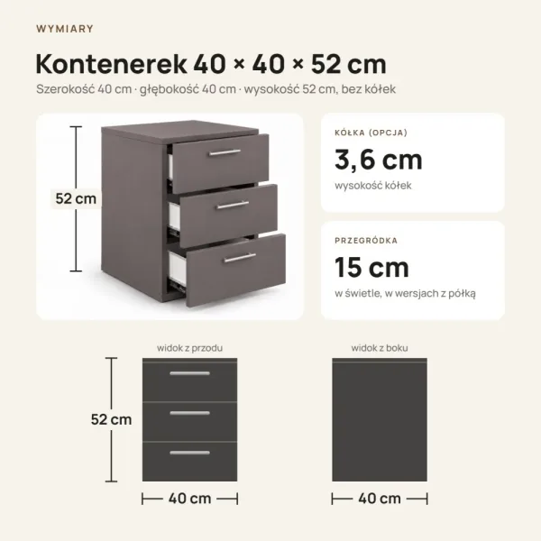 Kontenerek pod biurko - Grafit
