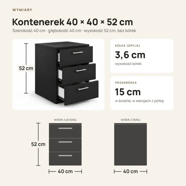 Kontenerek pod biurko - Czarny